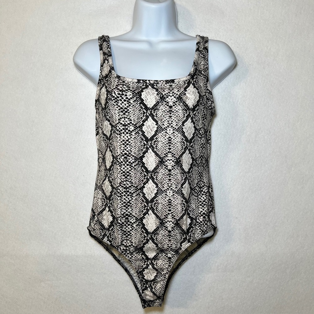 Y2K Grunge Snakeskin Print Bodysuit Black Sleeveless Caution To The Wind Women S